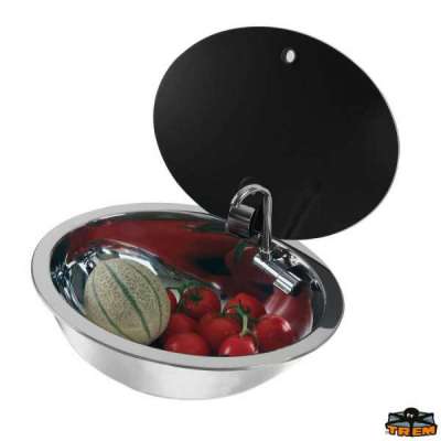 Lavello ellittico con rubinetto abbattibile e coperchio in vetro temperato fum&egrave; Can