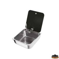 Lavello rettangolare con rubinetto abbattibile e coperchio in vetro temperato fum&eacute; Can