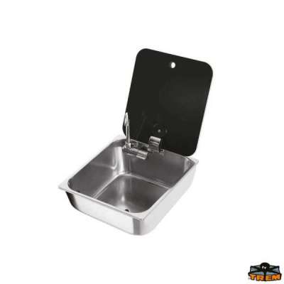 Lavello rettangolare con rubinetto abbattibile e coperchio in vetro temperato fum&eacute; Can