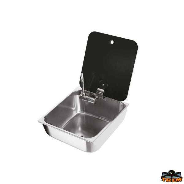 Lavello rettangolare con rubinetto abbattibile e coperchio in vetro temperato fum&eacute; Can