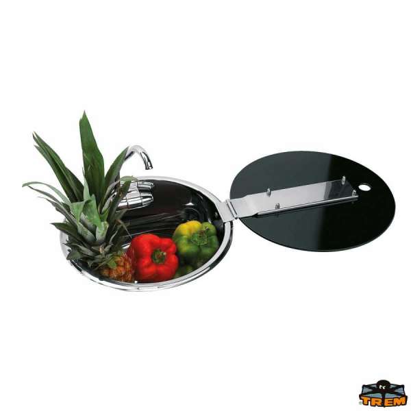 Lavello rondo con rubinetto abbattibile e coperchio in vetro temperato fum&egrave; Can