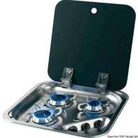 Piano di cottura inox con coperchio in vetro fumè