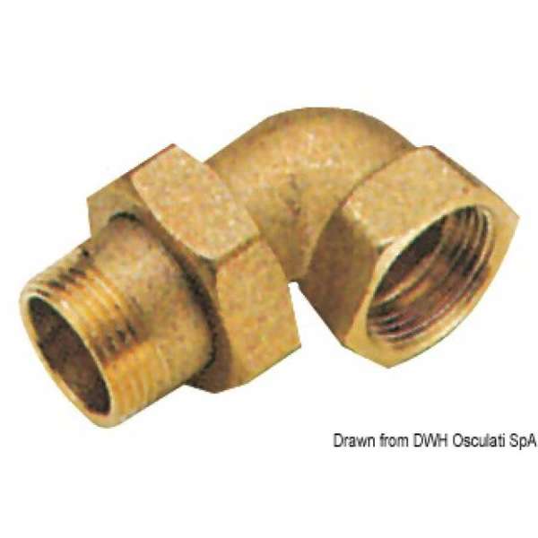 Raccordo 3 pezzi a 90°maschio/femmina con tenuta sfero-conica e o-ring