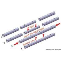 Raccordo di collegamento per tubi rettilinei, completi di due pulsanti di fermo a molla