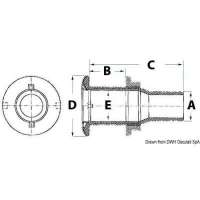 Scarico a mare in nylon nero, con battuta frontale a vista in acciaio inox lucidato a specchio