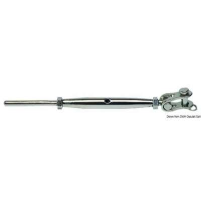 Tenditore con una forcella snodata e terminale a pressare