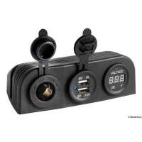 Voltometro digitale e prese corrente con montaggio su piano