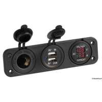 Voltometro/Amperometro digitale e prese corrente con montaggio ad incasso 